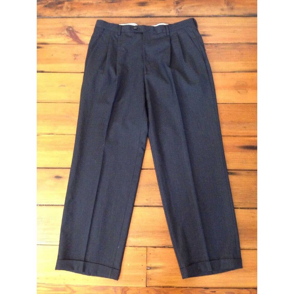 Pronto Uomo Itay Black Worsted Wool Pleated Front Suit Dress Pants 36" 36x29.5